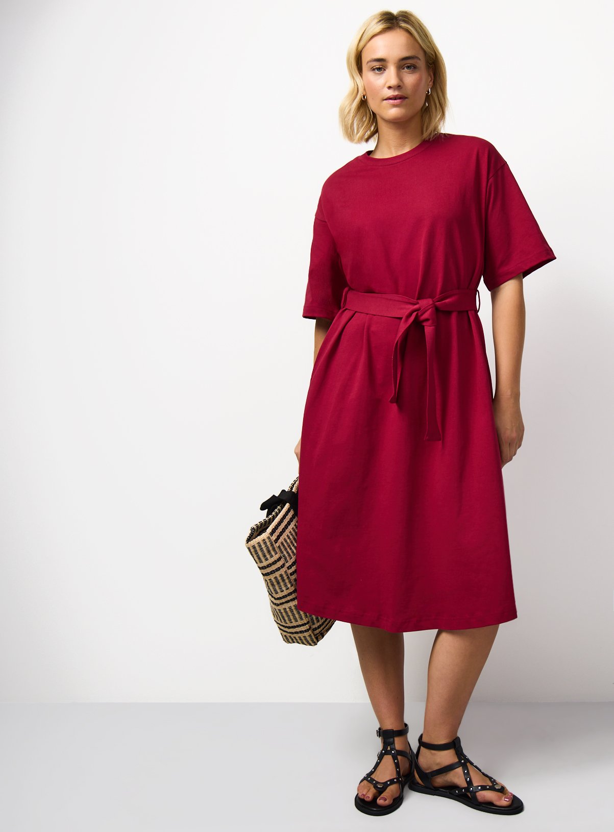 Dark Red Short Sleeve Midi Jersey Dress 16 - Image 2 thumbnail